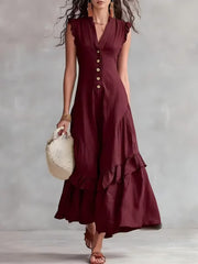 FLASH SALE - Elegant Ruffle Maxi Cotton Linen Dress | Free Delivery