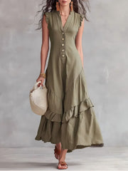 FLASH SALE - Elegant Ruffle Maxi Cotton Linen Dress | Free Delivery
