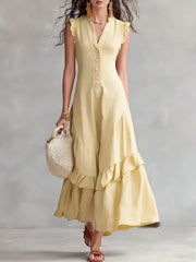 FLASH SALE - Elegant Ruffle Maxi Cotton Linen Dress | Free Delivery