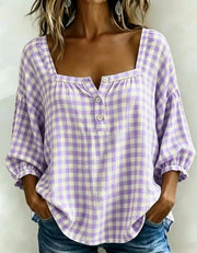 FLASH SALE - Effortless Plaid Cotton Linen Blouse | Free Delivery