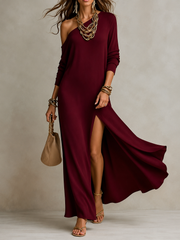 FLASH SALE - One-Shoulder Slit Maxi Dress | Free Delivery