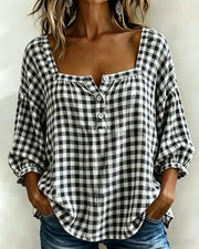 FLASH SALE - Effortless Plaid Cotton Linen Blouse | Free Delivery