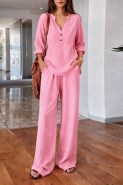 FLASH SALE - Effortless V-Neck Blouse & Wide Leg Pants Set | Free Delivery