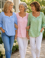FLASH SALE - Effortless Plaid Cotton Linen Blouse | Free Delivery