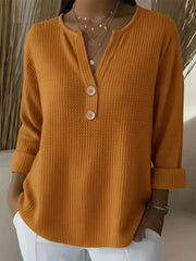 FLASH SALE – Waffle Knit Button V-Neck Top | Free Delivery
