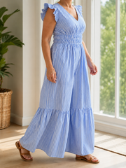 FLASH SALE - Effortless Striped Ruffle Sleeve Maxi Dress | Tracked Shipping
