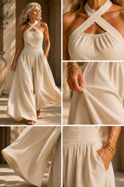 FLASH SALE - Cross-Neck Halter Wide-Leg Jumpsuit | Free Delivery