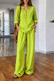 FLASH SALE - Effortless V-Neck Blouse & Wide Leg Pants Set | Free Delivery