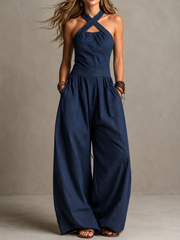 FLASH SALE - Cross-Neck Halter Wide-Leg Jumpsuit | Free Delivery