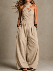 FLASH SALE - Cross-Neck Halter Wide-Leg Jumpsuit | Free Delivery