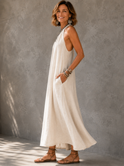 FLASH SALE - Effortless Halter Maxi Cotton Linen Dress