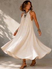 FLASH SALE - Effortless Halter Maxi Cotton Linen Dress