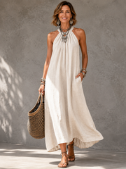 FLASH SALE - Effortless Halter Maxi Cotton Linen Dress