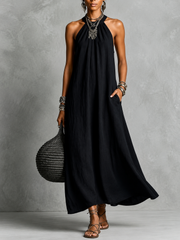 FLASH SALE - Effortless Halter Maxi Cotton Linen Dress