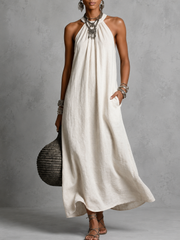 FLASH SALE - Effortless Halter Maxi Cotton Linen Dress