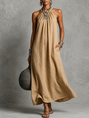 FLASH SALE - Effortless Halter Maxi Cotton Linen Dress