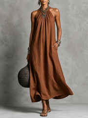 FLASH SALE - Effortless Halter Maxi Cotton Linen Dress